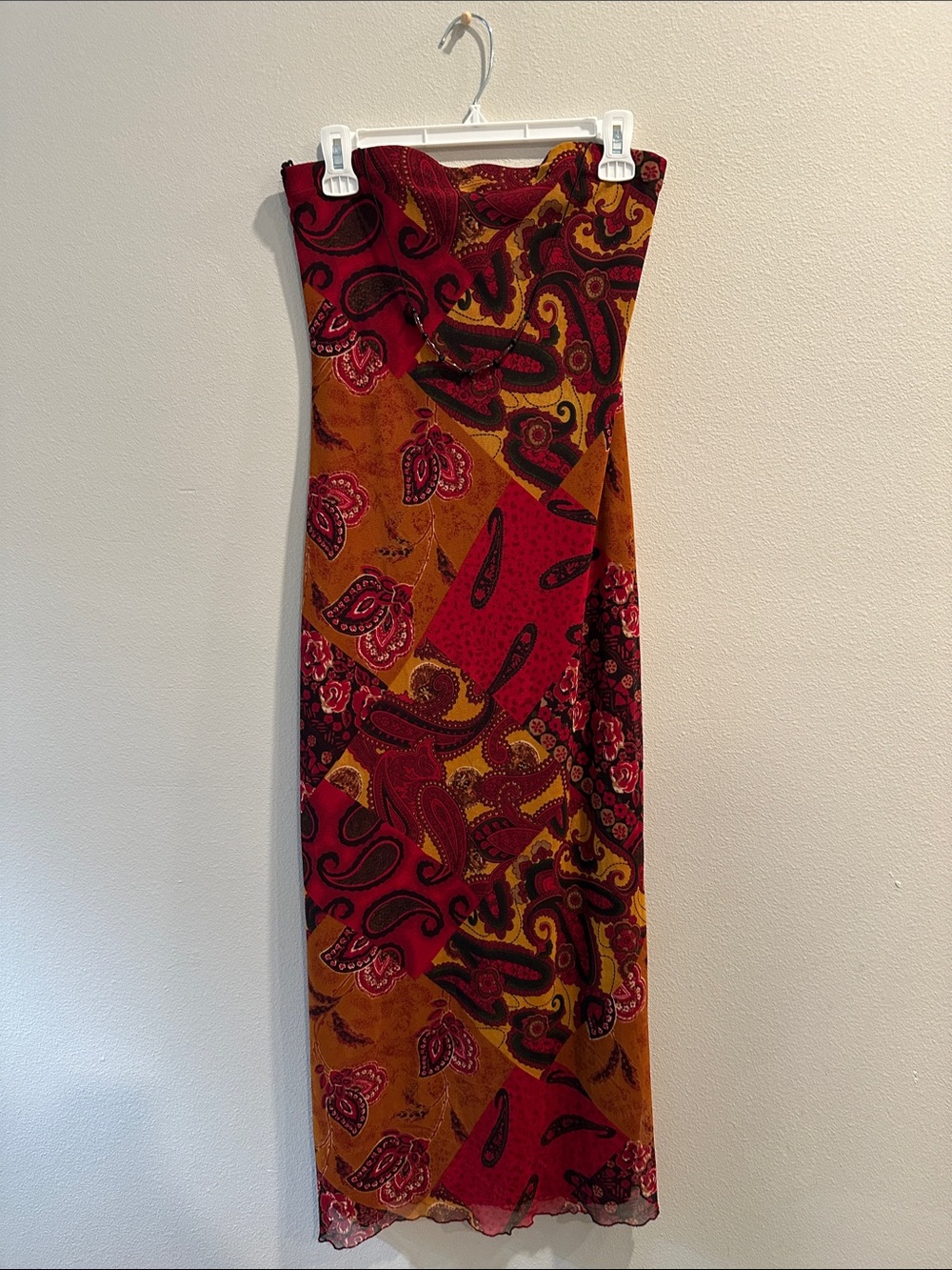 STUNNING Vintage Boho Strapless Paisley Maxi Dress - Picture 8 of 12